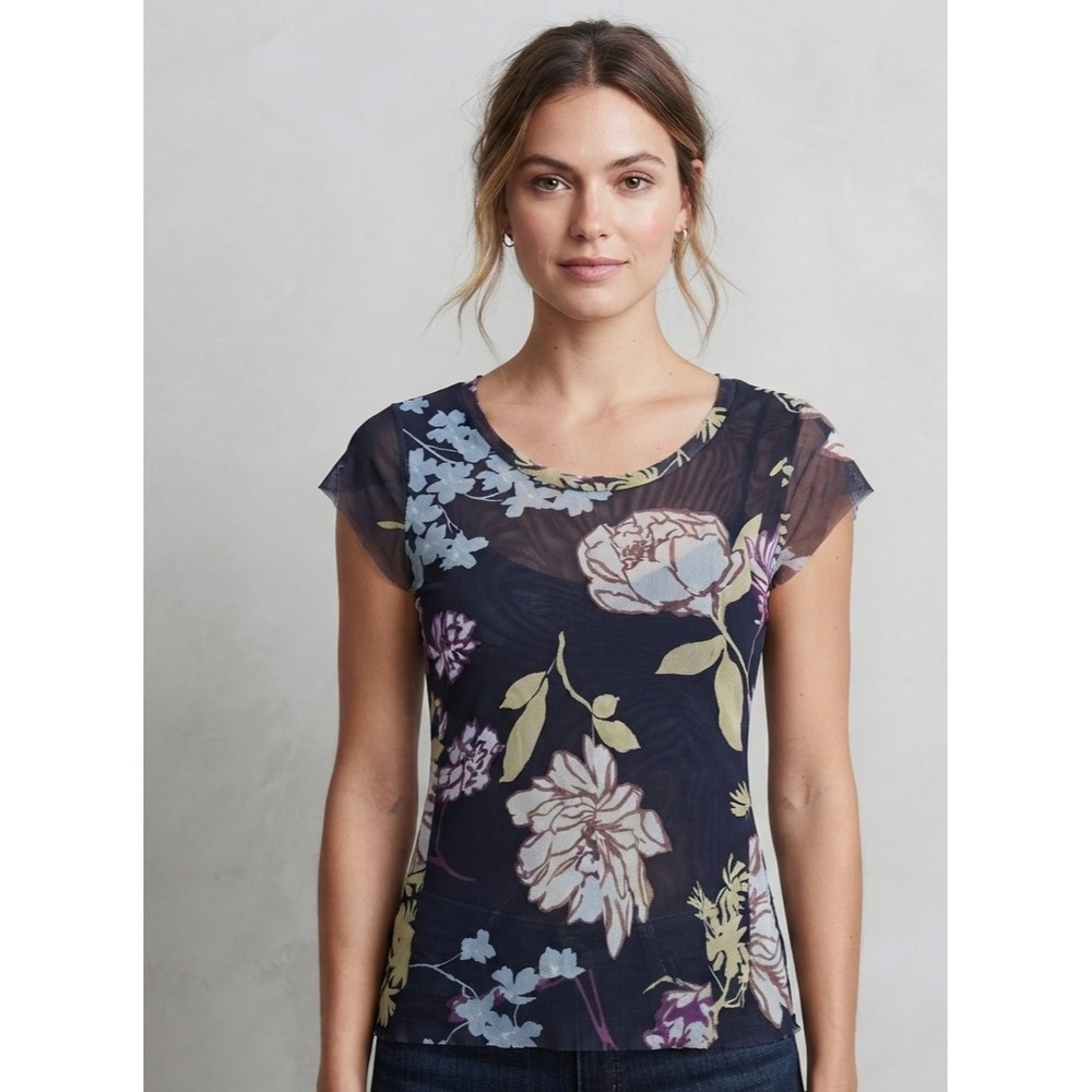 Sweet Pea Floral Mesh Whimsigoth Fairycore Cap Sleeve Layered Top XL